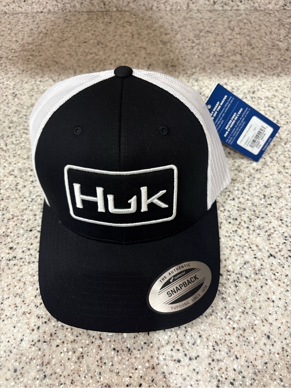 Huk Logo Trucker Mesh Snapback Hat Black & White One Size Fit Cap